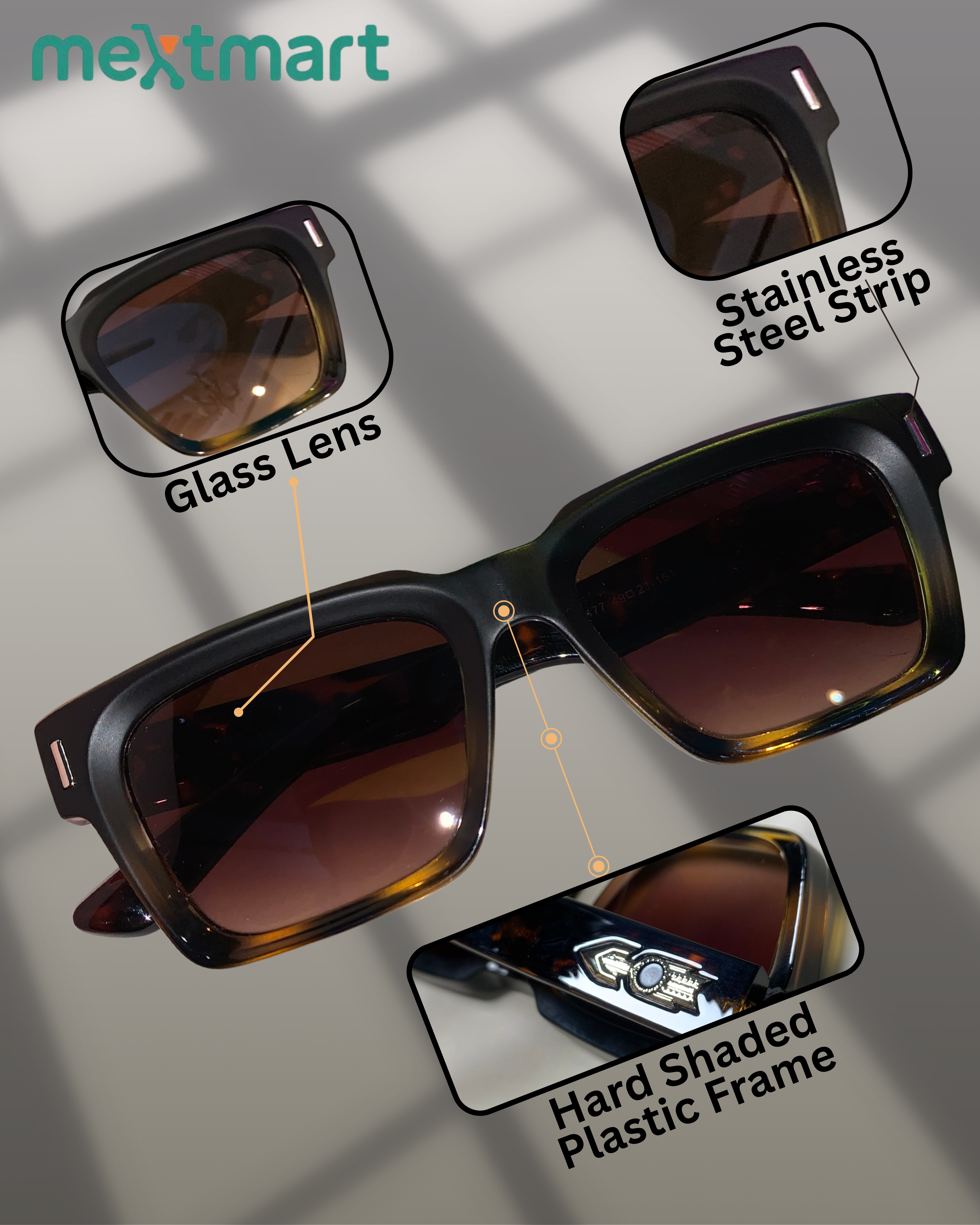 Mextmart Midnight Amber Squares Sunglasses